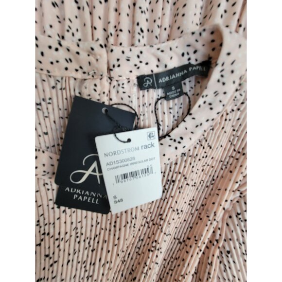 Adrianna Papell Womens Pleated Peplum Blouse Small Champagne Irregular Dot NWT - Picture 3 of 9